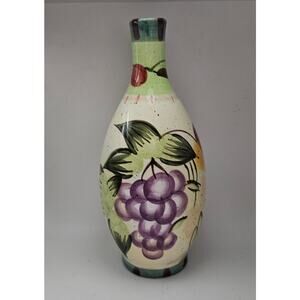 Vintage Style Grape Ceramic Vase Hand Painted Fruit Decor 9.5 Inch